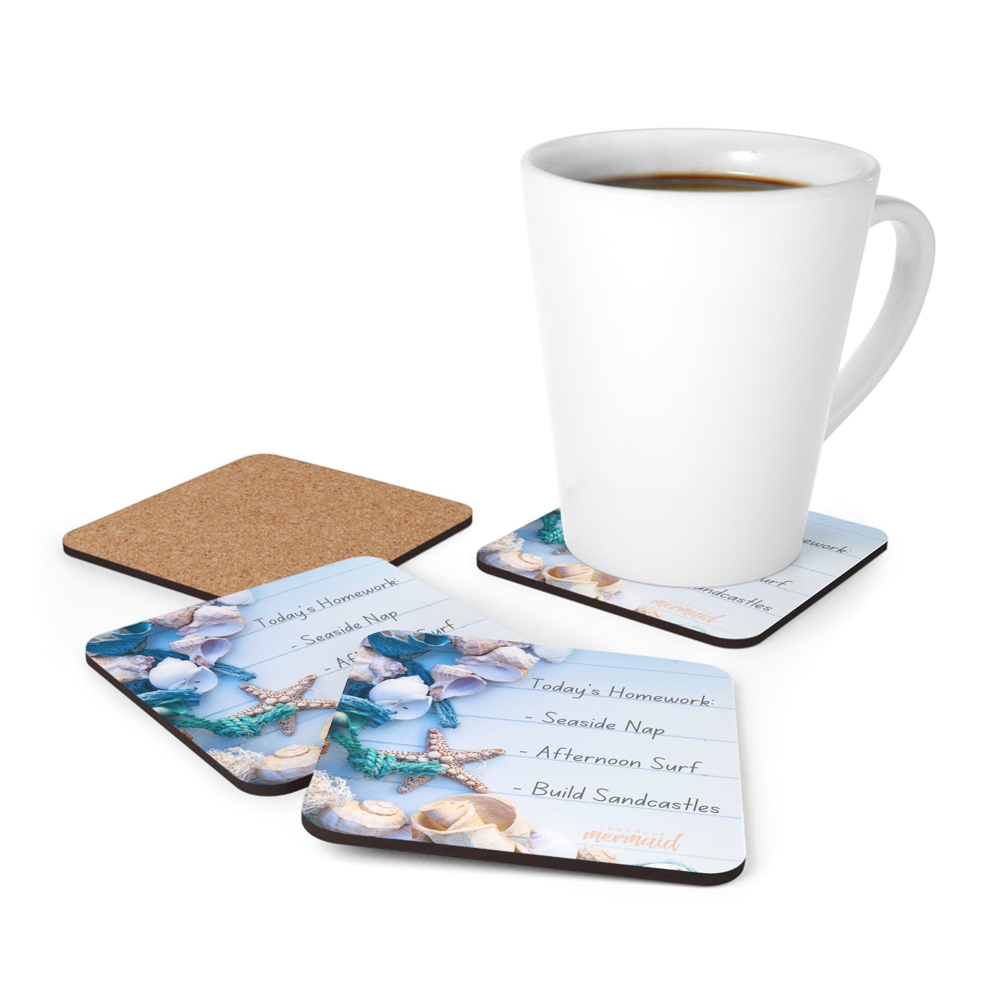 Beachy Seaside Seashell Cork Back Coaster Set