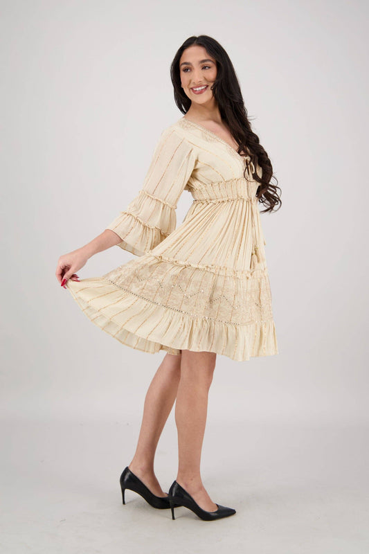 Long-Sleeve Tassel Midi Dress