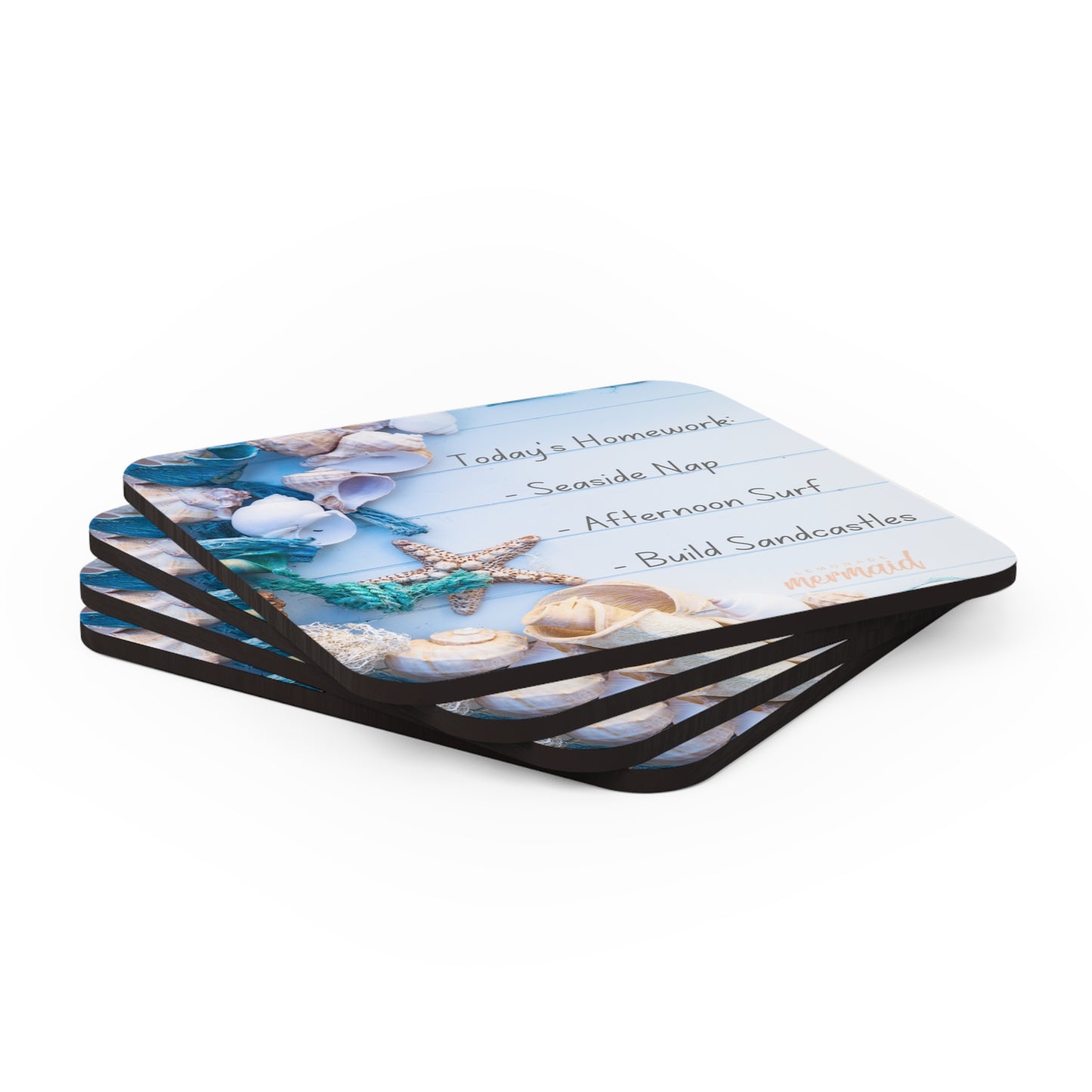 Beachy Seaside Seashell Cork Back Coaster Set