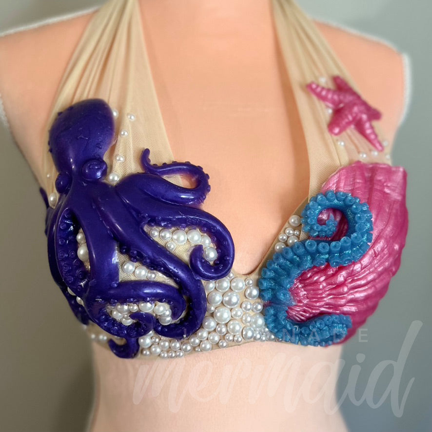 Dark Netted Siren Mermaid Bra Top with Starfish