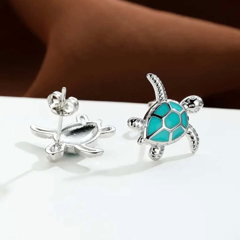 Small, 'Silver' Sea Turtle Earrings