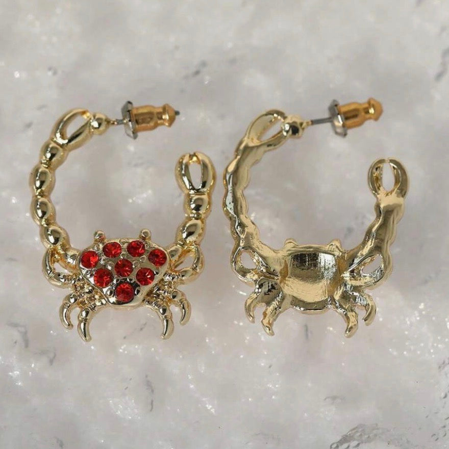 Sparkly, Red and Gold Crab Earrings