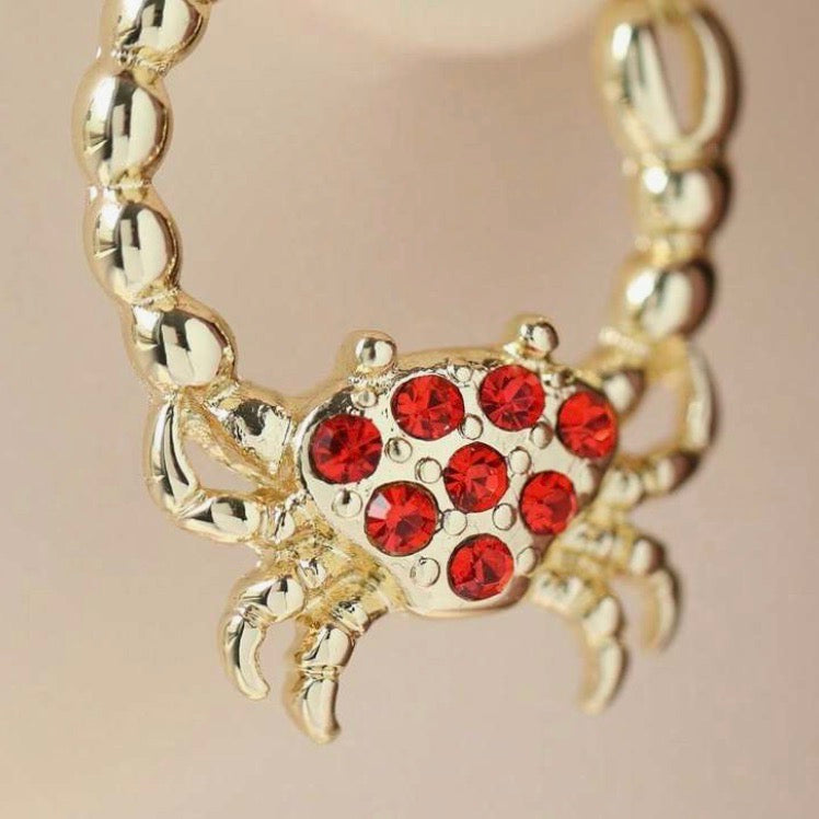 Sparkly, Red and Gold Crab Earrings