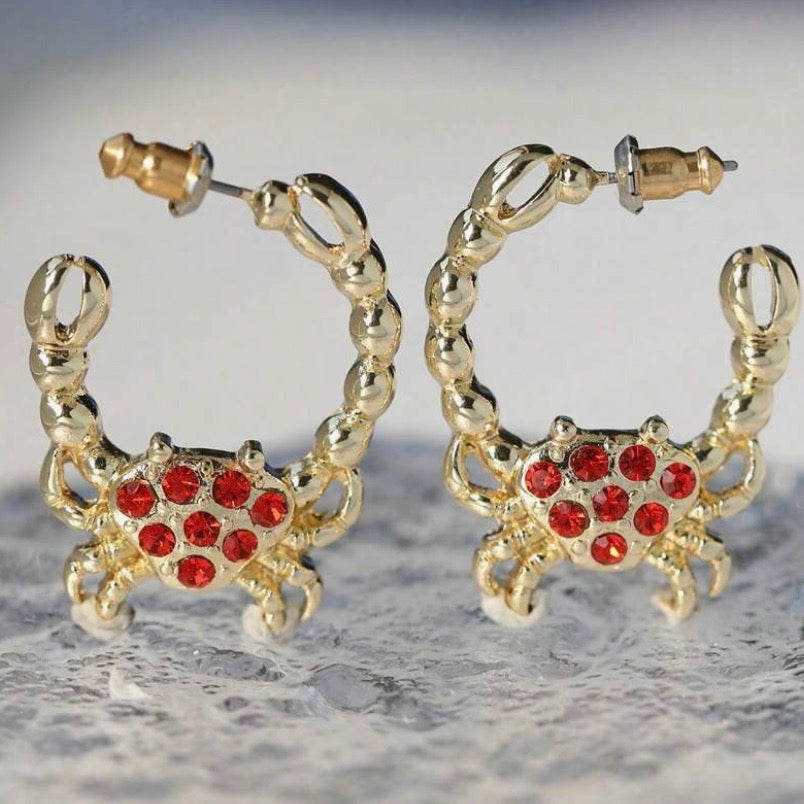 Sparkly, Red and Gold Crab Earrings
