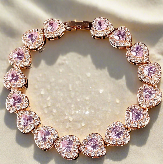Chain of Hearts Bracelet, Cubic Zirconia (Small)