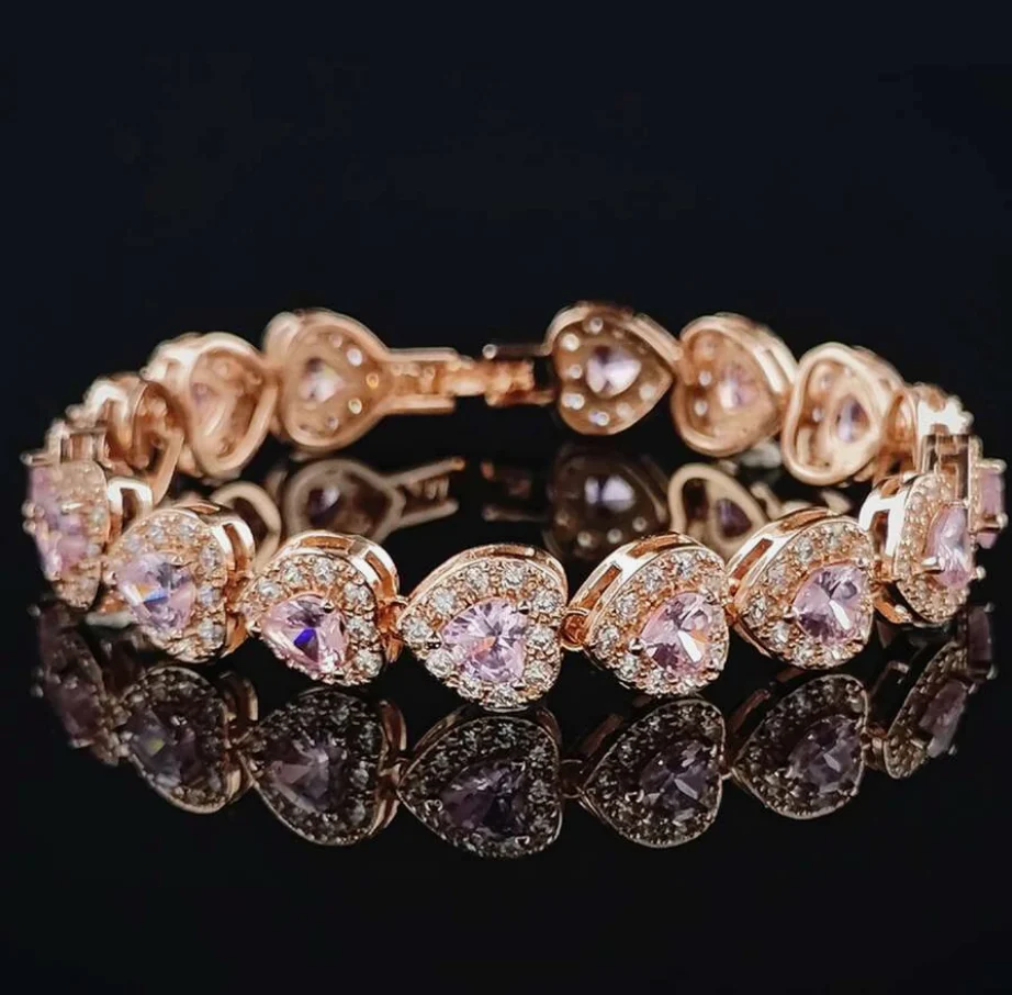 Chain of Hearts Bracelet, Cubic Zirconia (Small)