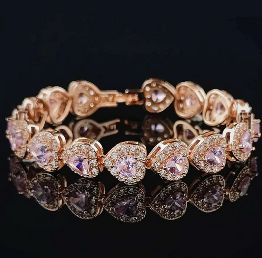 Chain of Hearts Bracelet, Cubic Zirconia (Small)