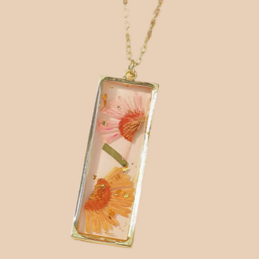 Pressed Flower Necklace, Rectangle
