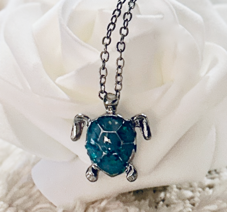 Blue Shell Turtle Necklace