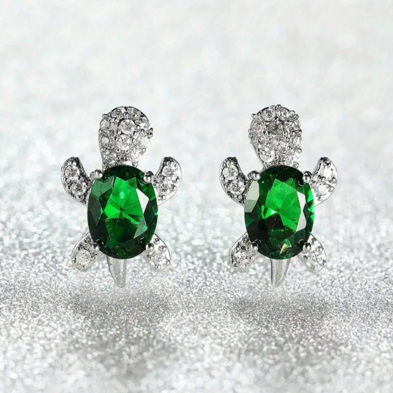 Turtle Dimension Earrings, Cubic Zirconia (2 colors)