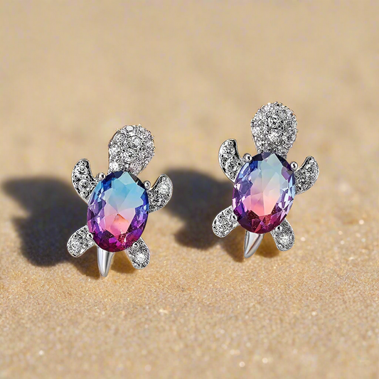 Turtle Dimension Earrings, Cubic Zirconia (2 colors)