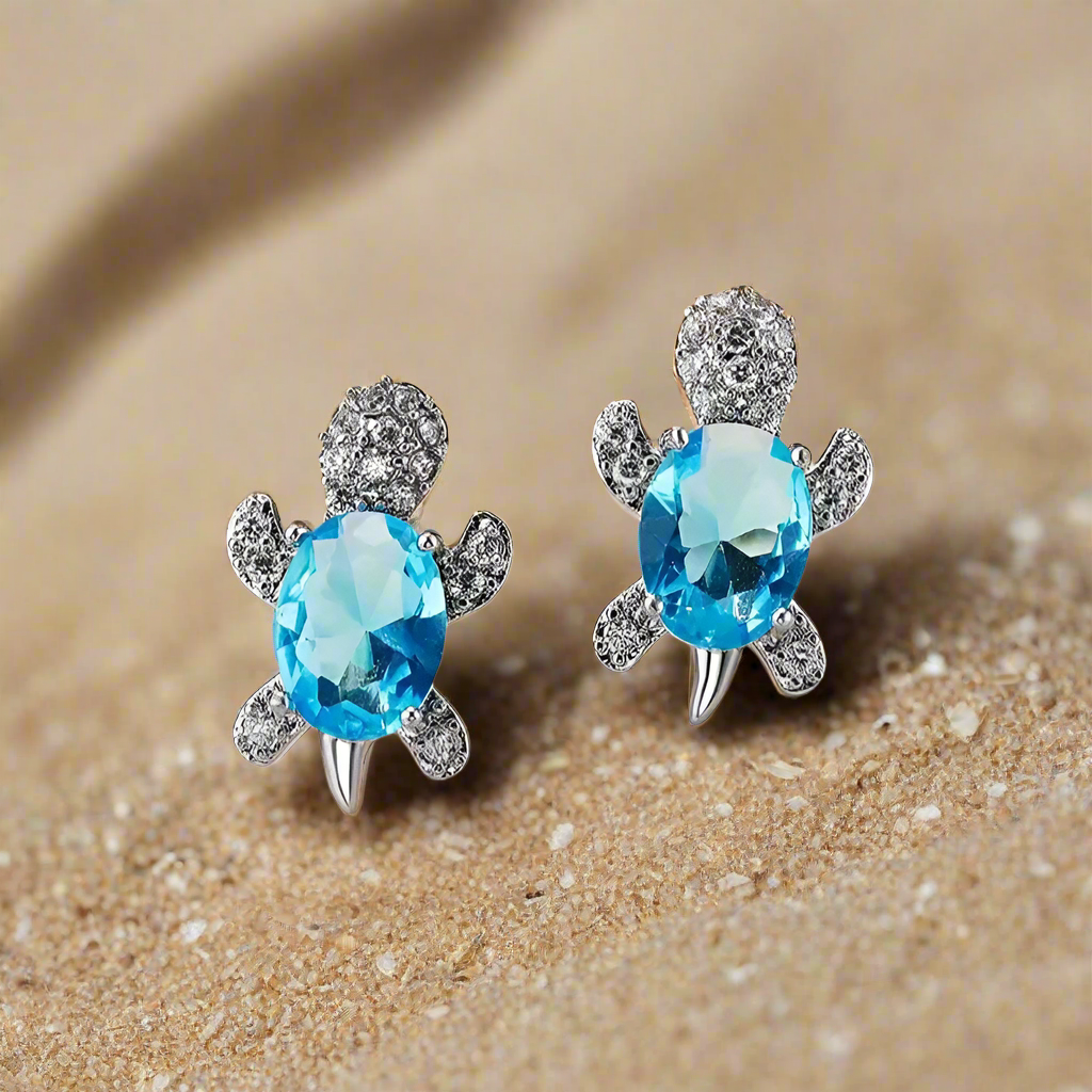 Turtle Dimension Earrings, Cubic Zirconia (2 colors)