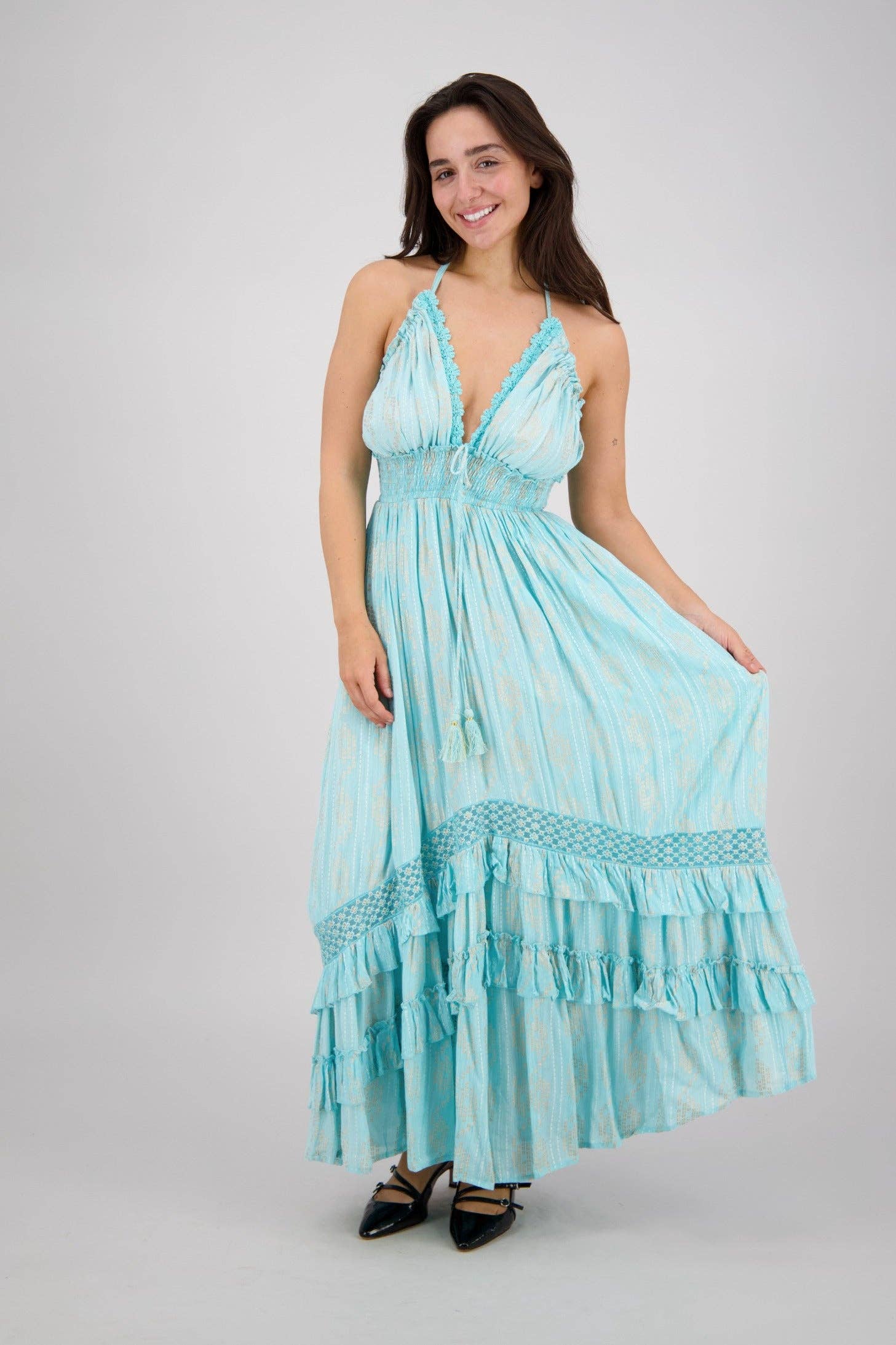 halter tiered maxi dress Designed with multiple layers Sharon Kou Materials:Castor Grey Vintage Faux Shagreen; Walnut Veneer; Brass Hardware Plus Size Wedding Dresses