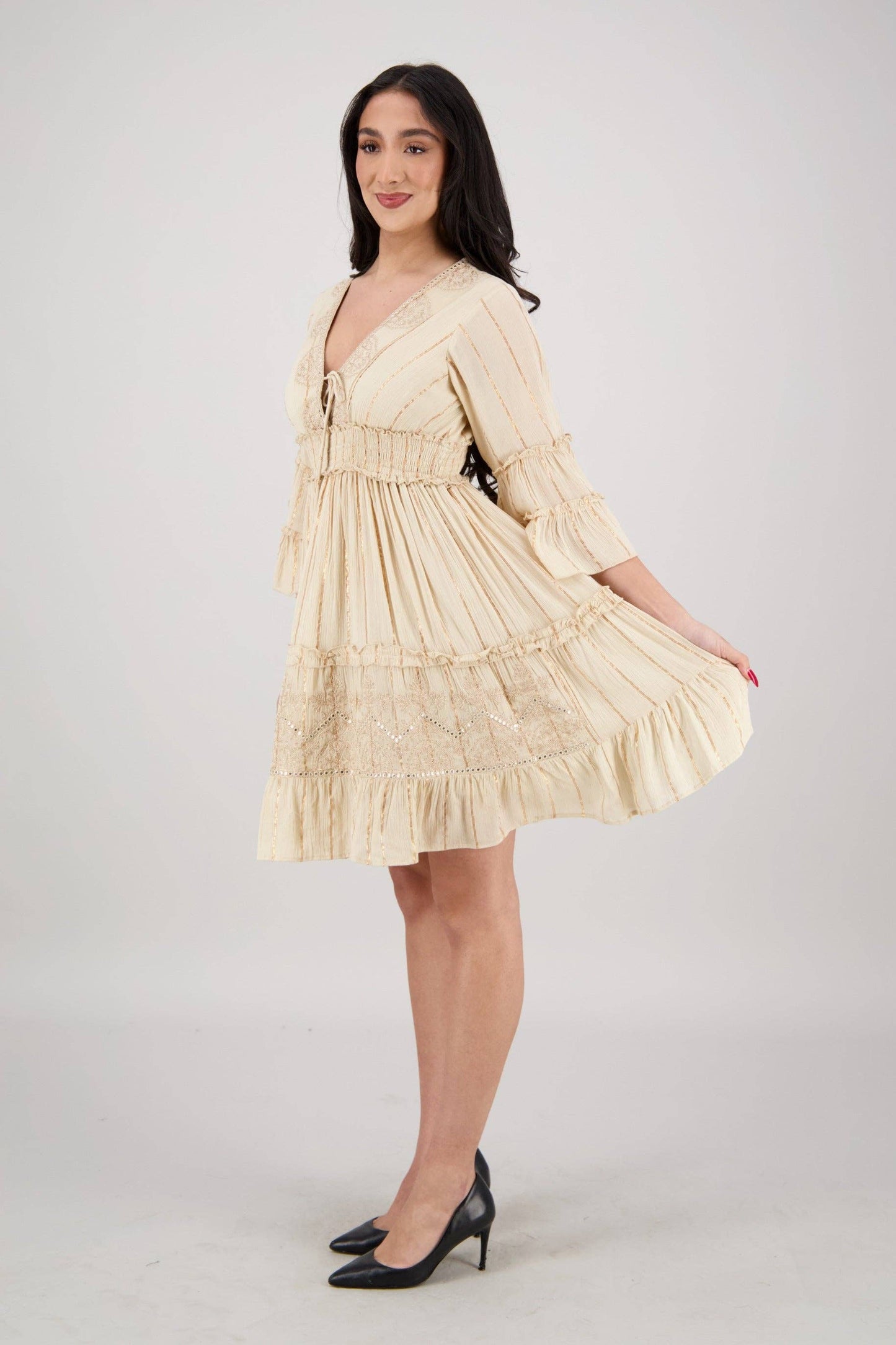 Boho Long-Sleeve Tassel Midi Dress