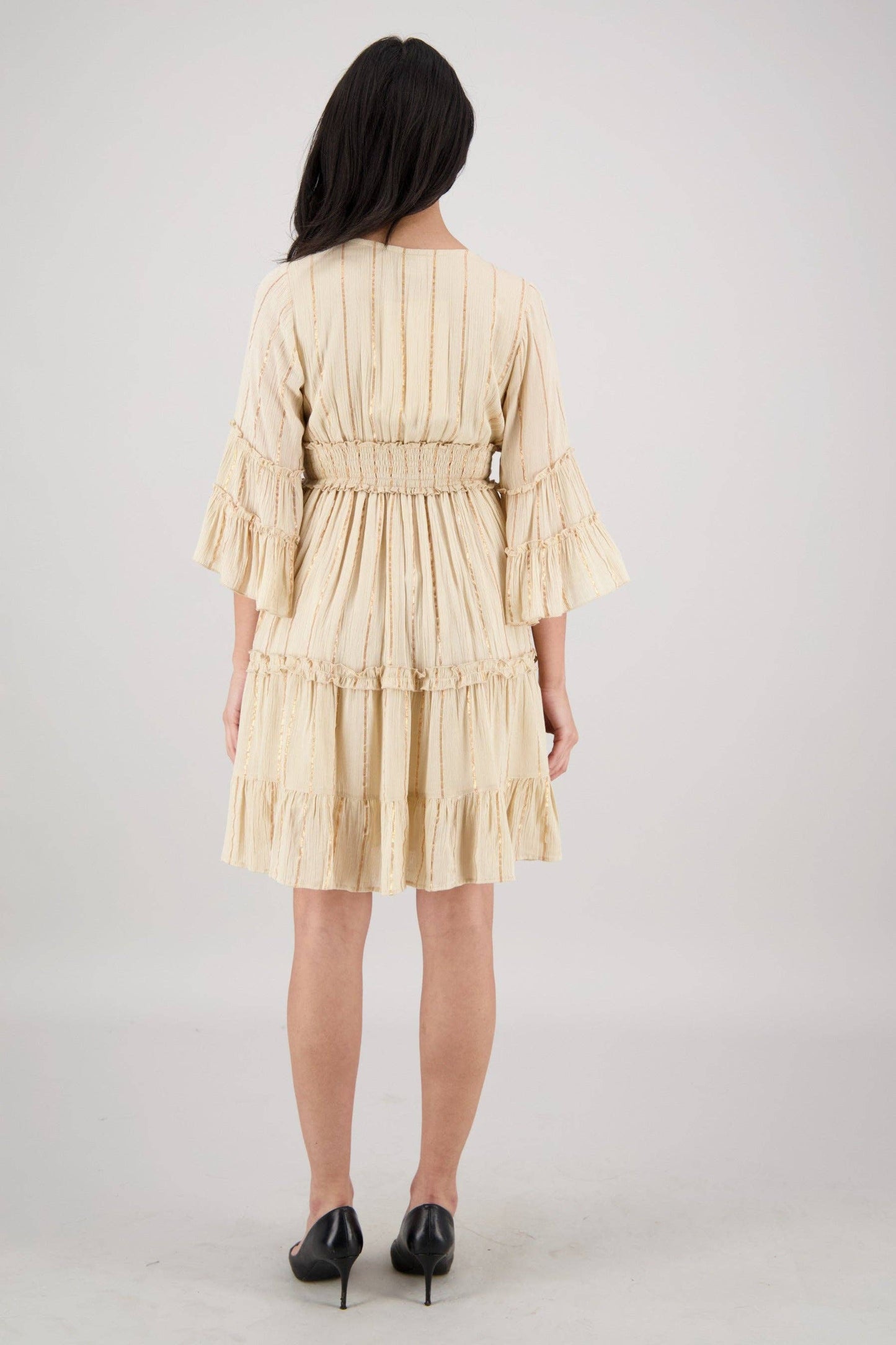 Boho Long-Sleeve Tassel Midi Dress