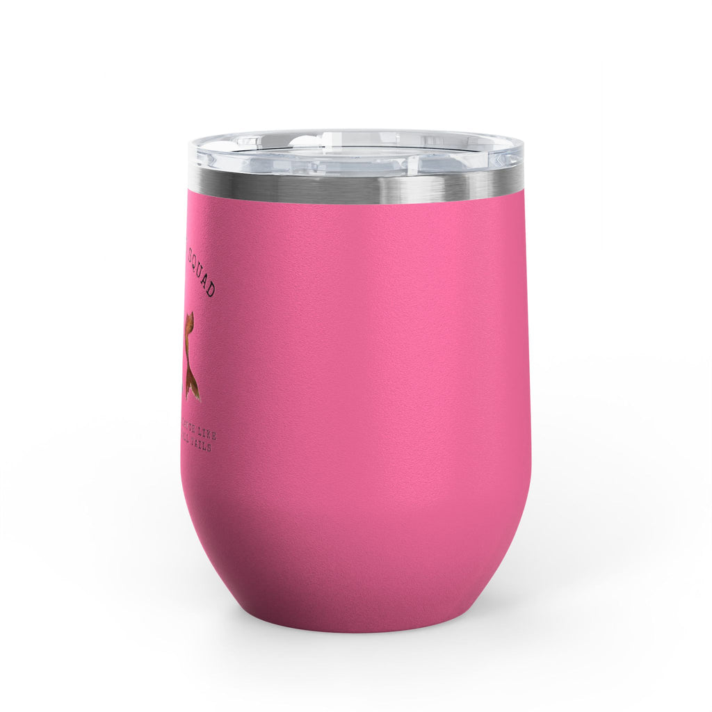 The Mermaid Squad 12oz wine tumbler in pink, side view