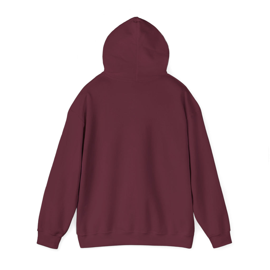 Salt & Starlight hooded sweatshirt in maroon, back view with hood up