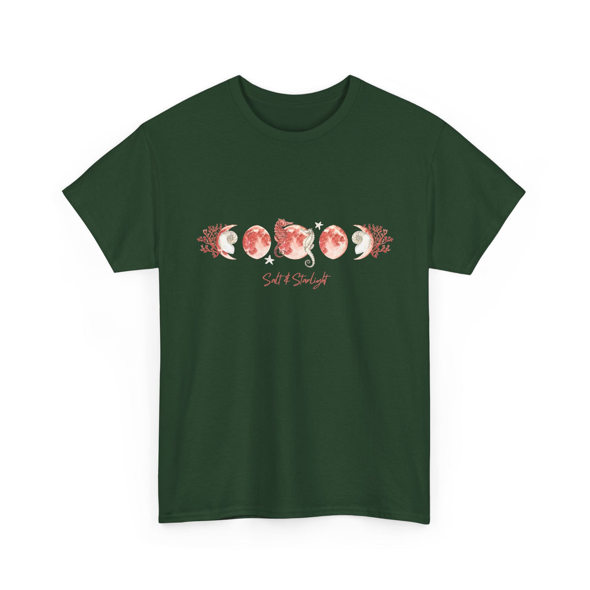 Salt & Starlight heavy cotton tee in forest green, front view