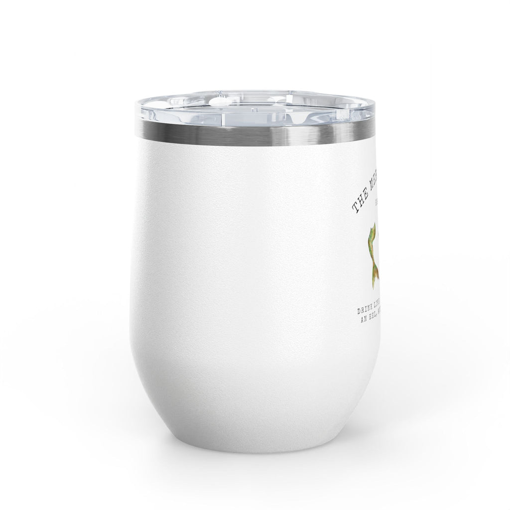 The Mermaid Squad 12oz wine tumbler in white, side view, alternate angle