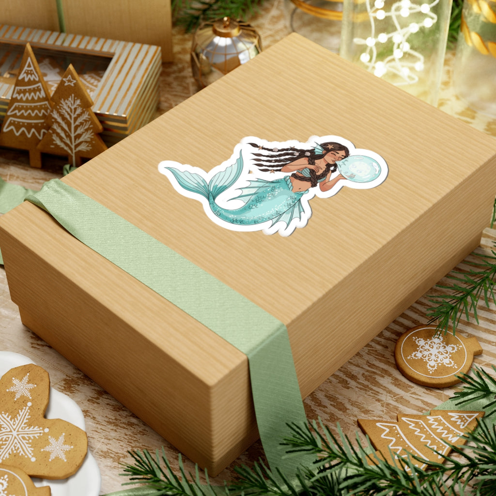 Mermaid with Bubble Kiss-Cut Sticker — Teal Fantasy Ocean Decal