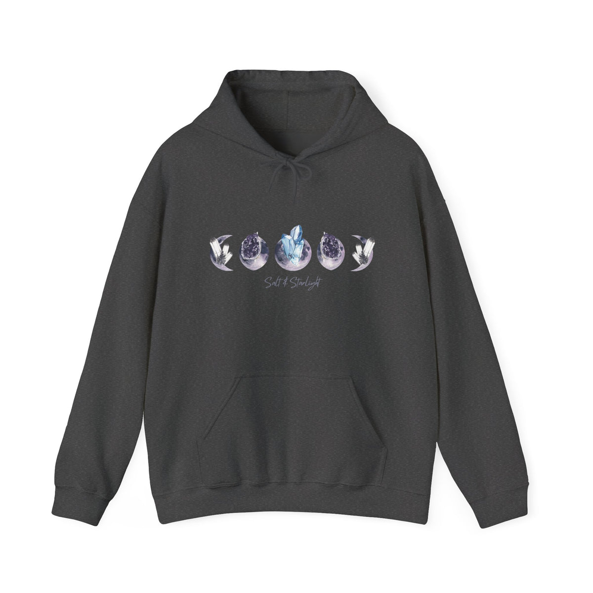 Salt & Starlight hooded sweatshirt in dark heather, front view