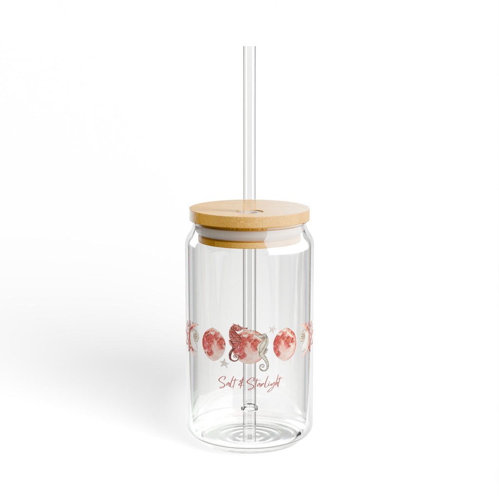 Salt & Starlight sipper glass, front view with red floral design