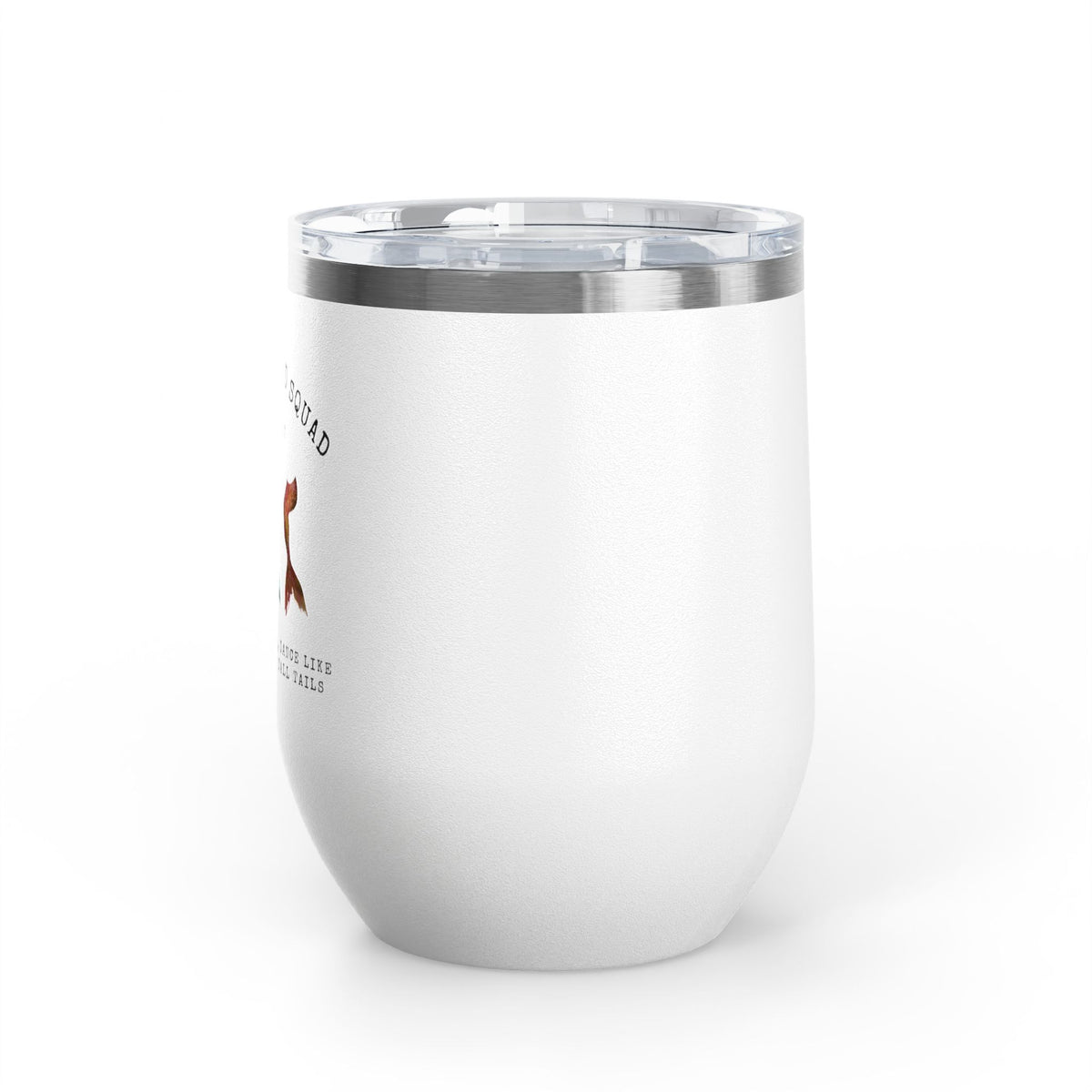 The Mermaid Squad 12oz wine tumbler in white, side view