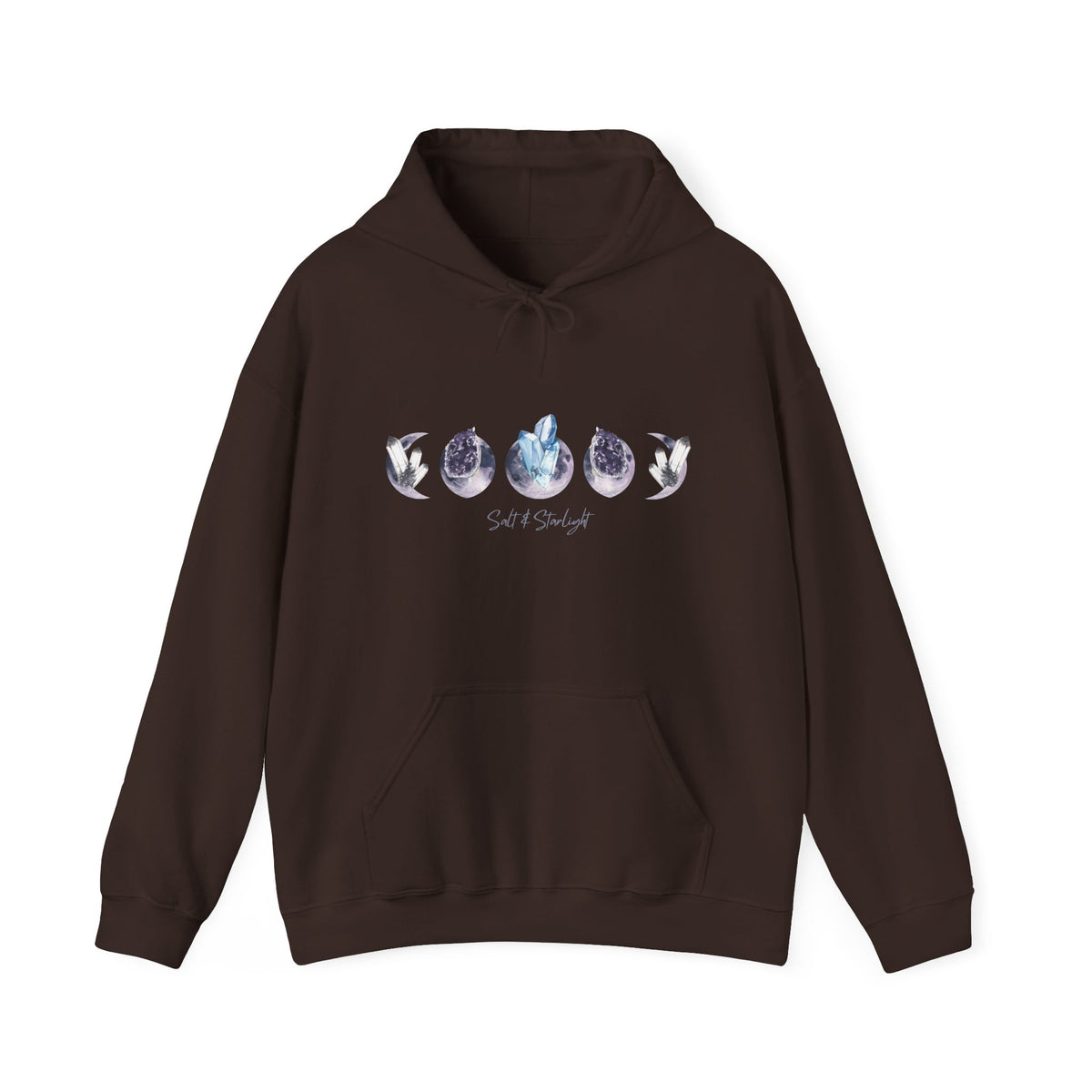 Salt & Starlight hooded sweatshirt in dark chocolate, front view