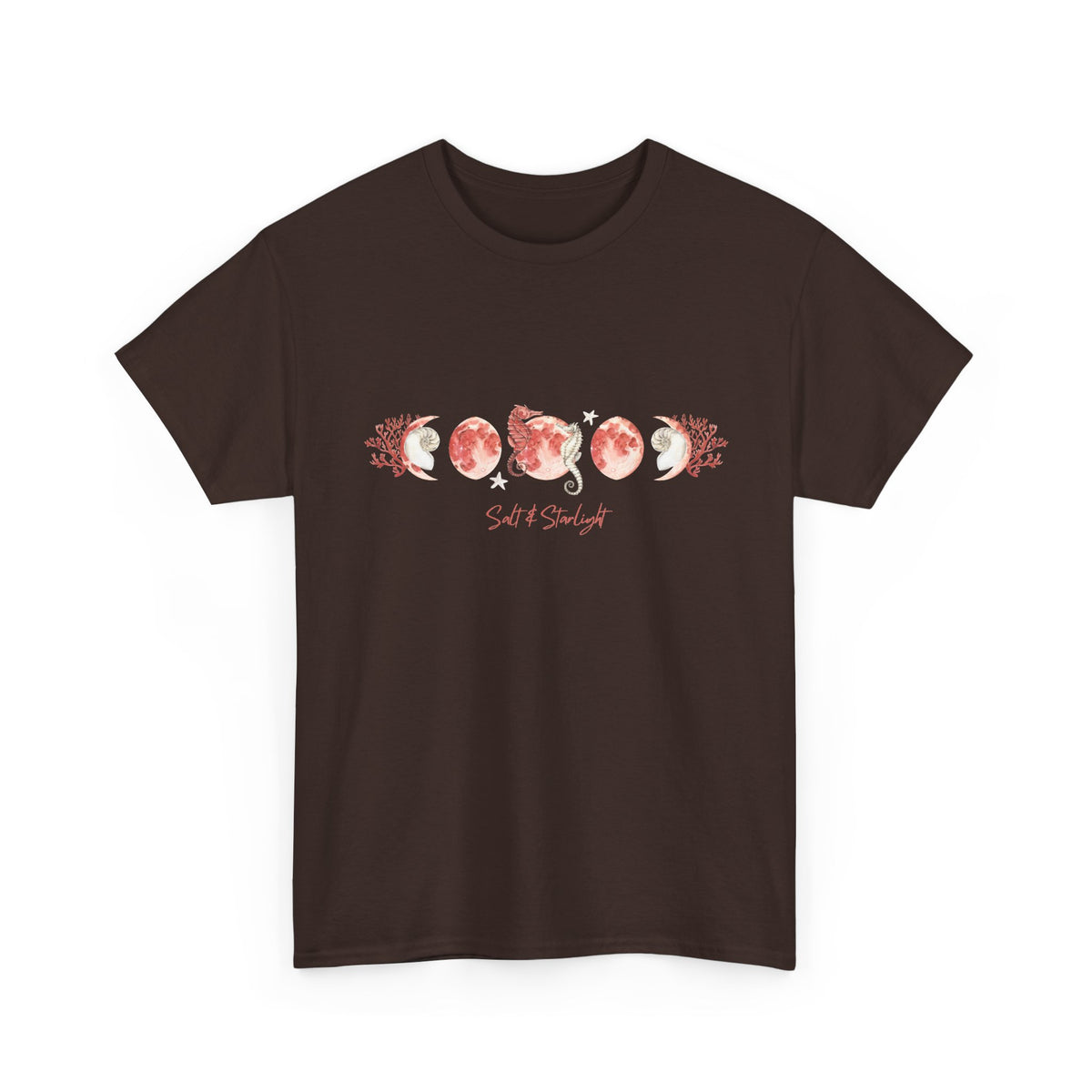 Salt & Starlight heavy cotton tee in dark chocolate, front view