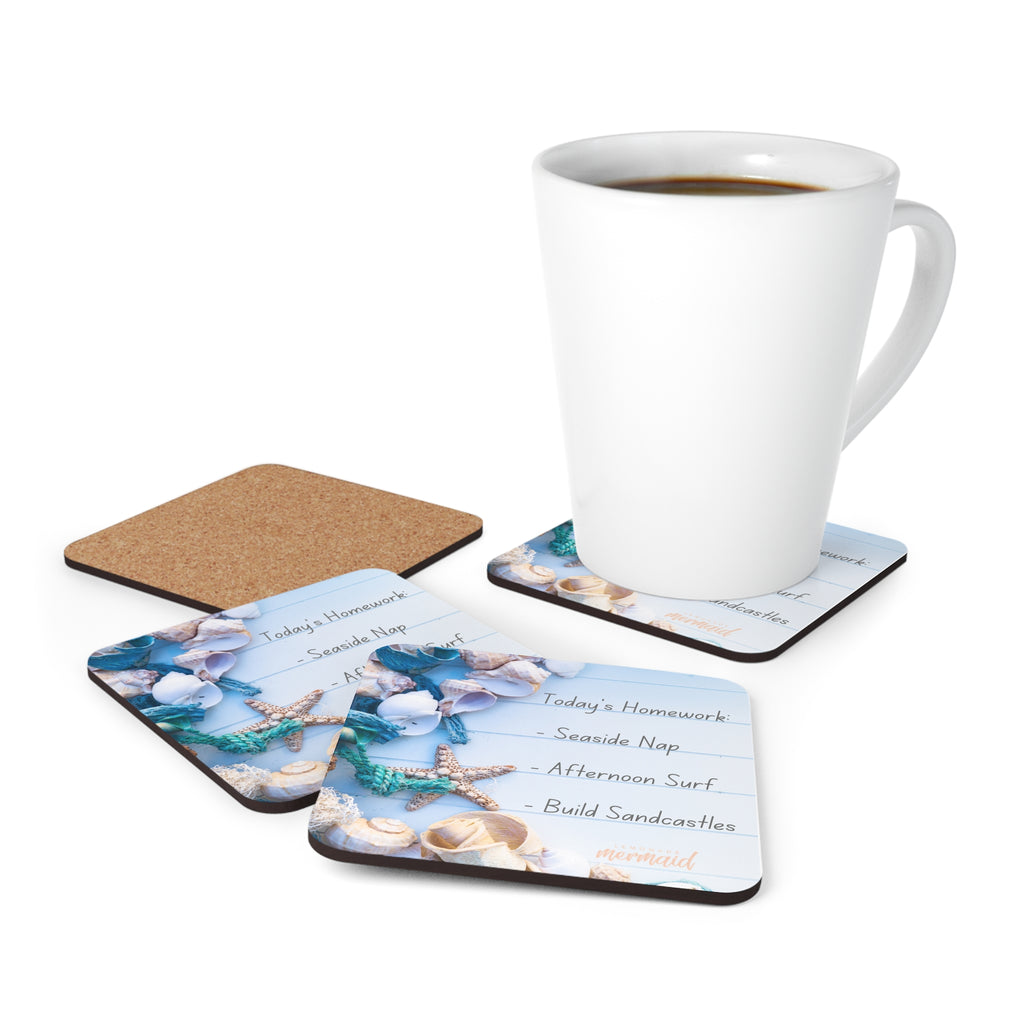 Beachy Seaside Seashell Cork Back Coaster Set