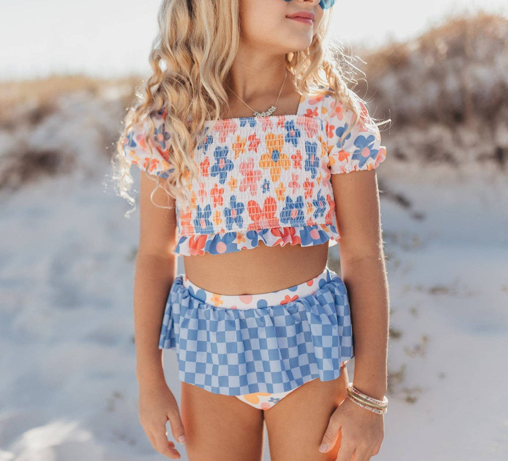 Girls' Retro Flower Power 2 Pc Swimsuit - Lemonade Mermaid