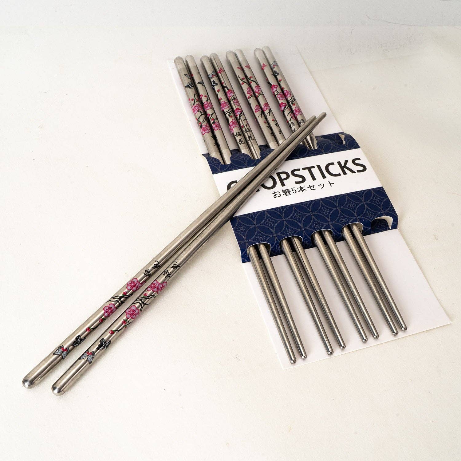 5 Set Cherry Blossom Chopsticks Stainless Steel