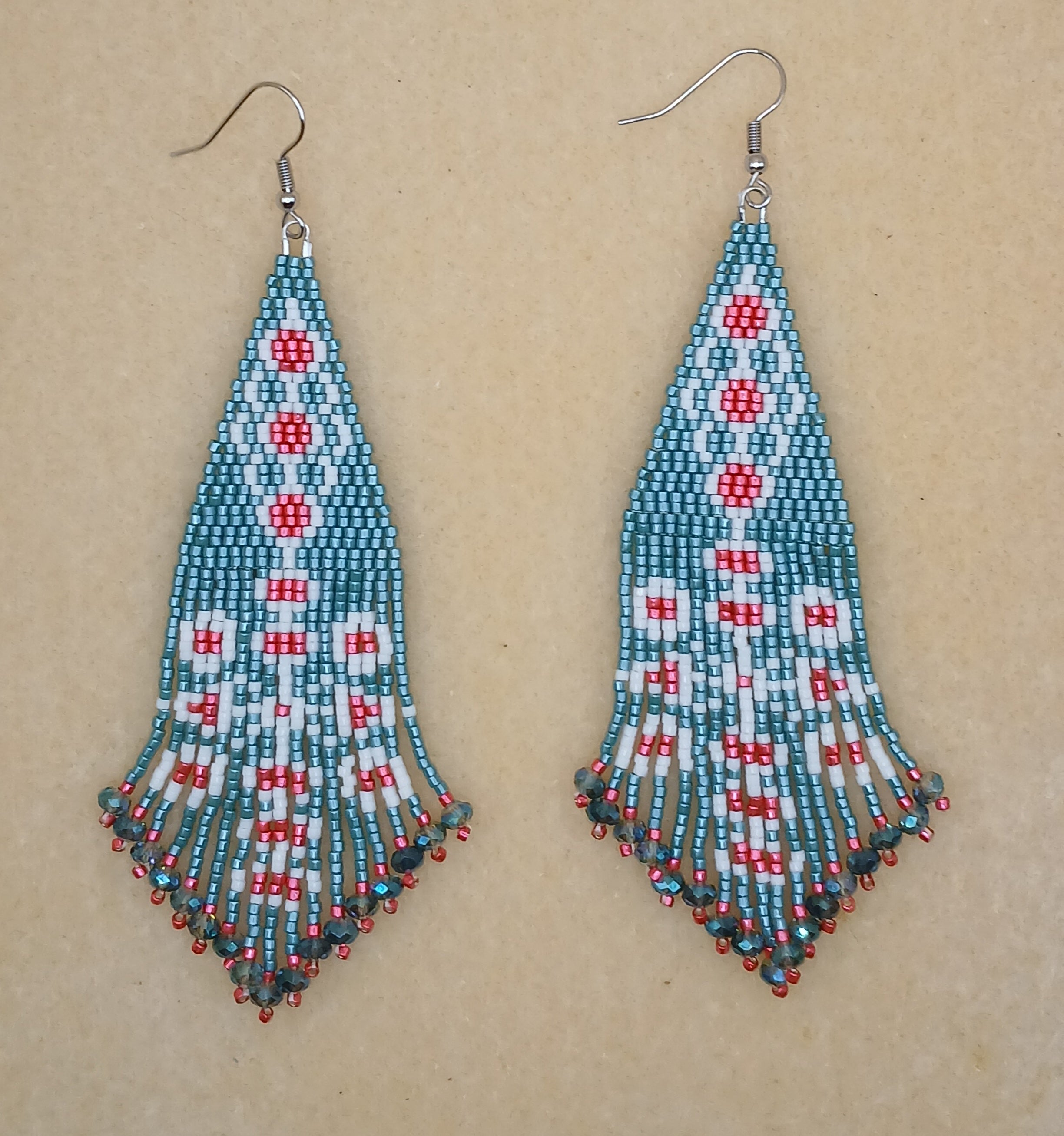 Green and Coral Lace Fringe Earrings - Lemonade Mermaid