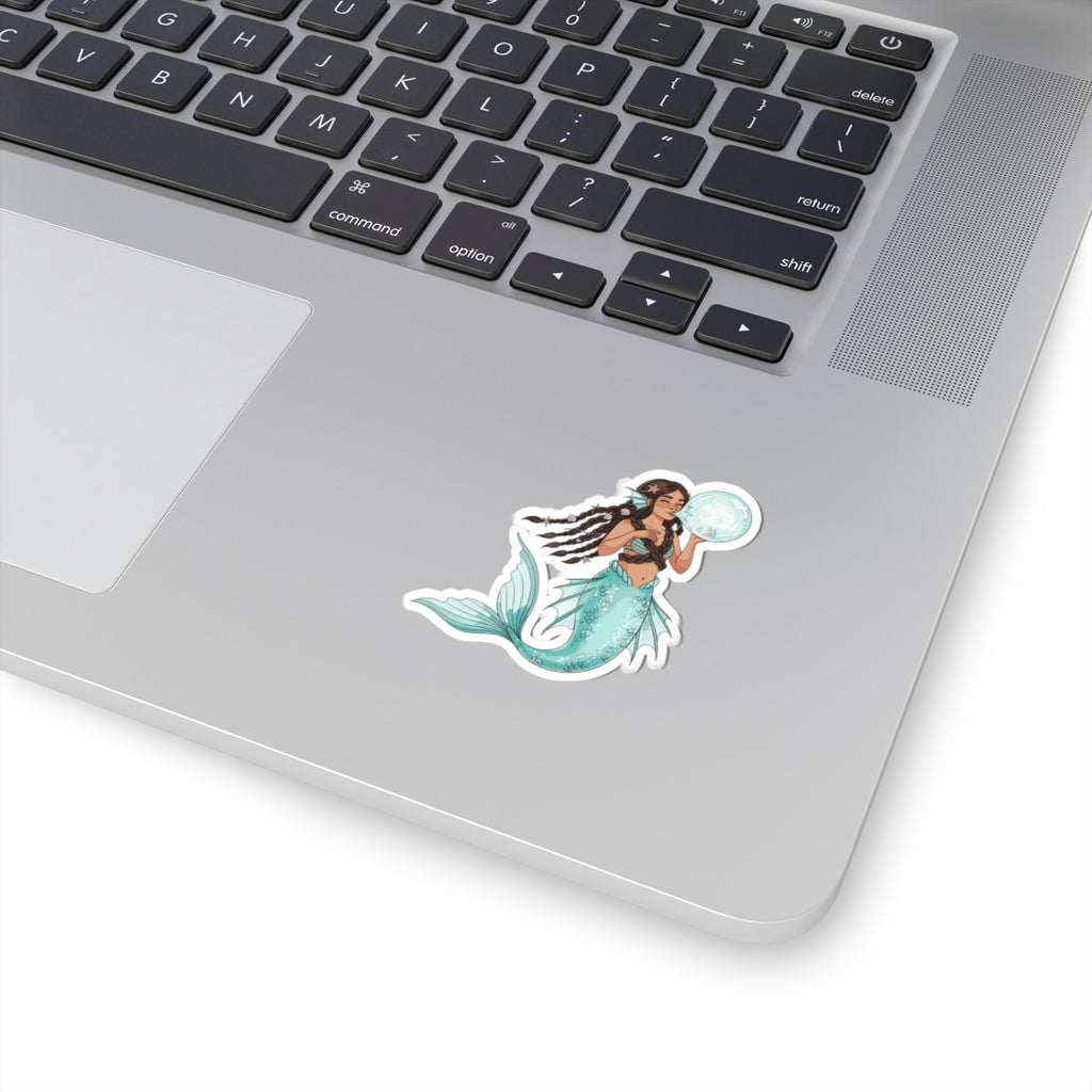 Mermaid with Bubble Kiss-Cut Sticker — Teal Fantasy Ocean Decal