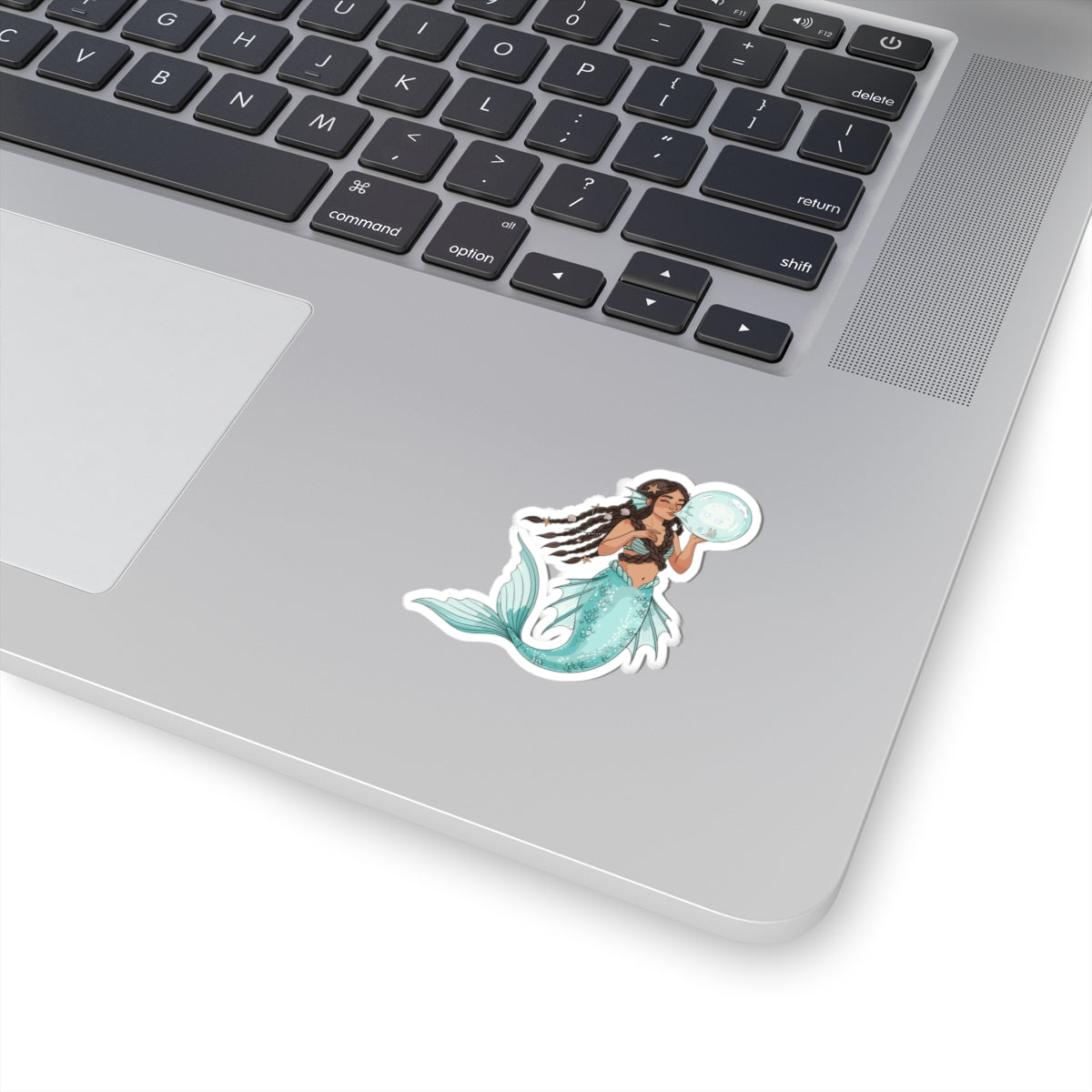 Mermaid with Bubble Kiss-Cut Sticker — Teal Fantasy Ocean Decal