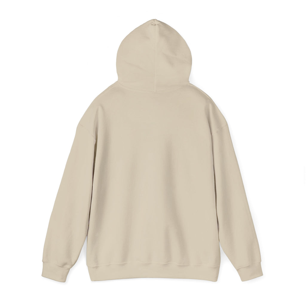 Salt & Starlight hooded sweatshirt in sand, back view with hood up