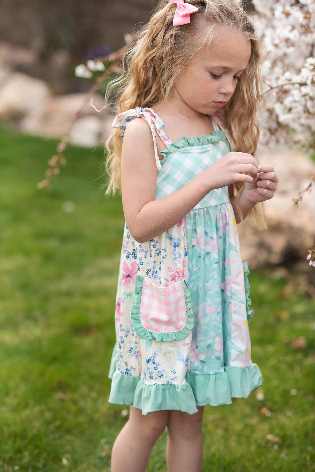 Girls' Mint Gingham Ruffle Pocket Dress - Lemonade Mermaid