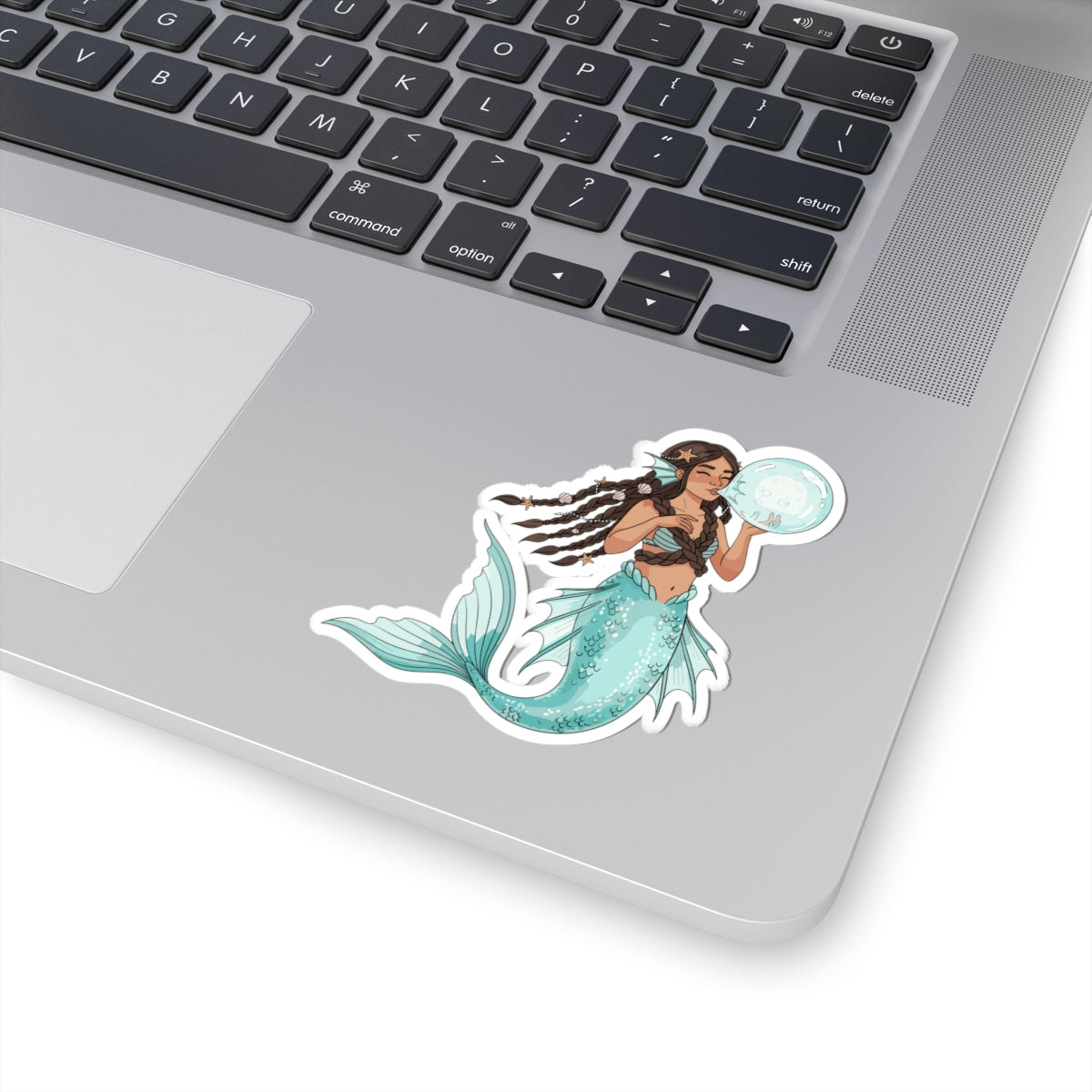 Mermaid with Bubble Kiss-Cut Sticker — Teal Fantasy Ocean Decal