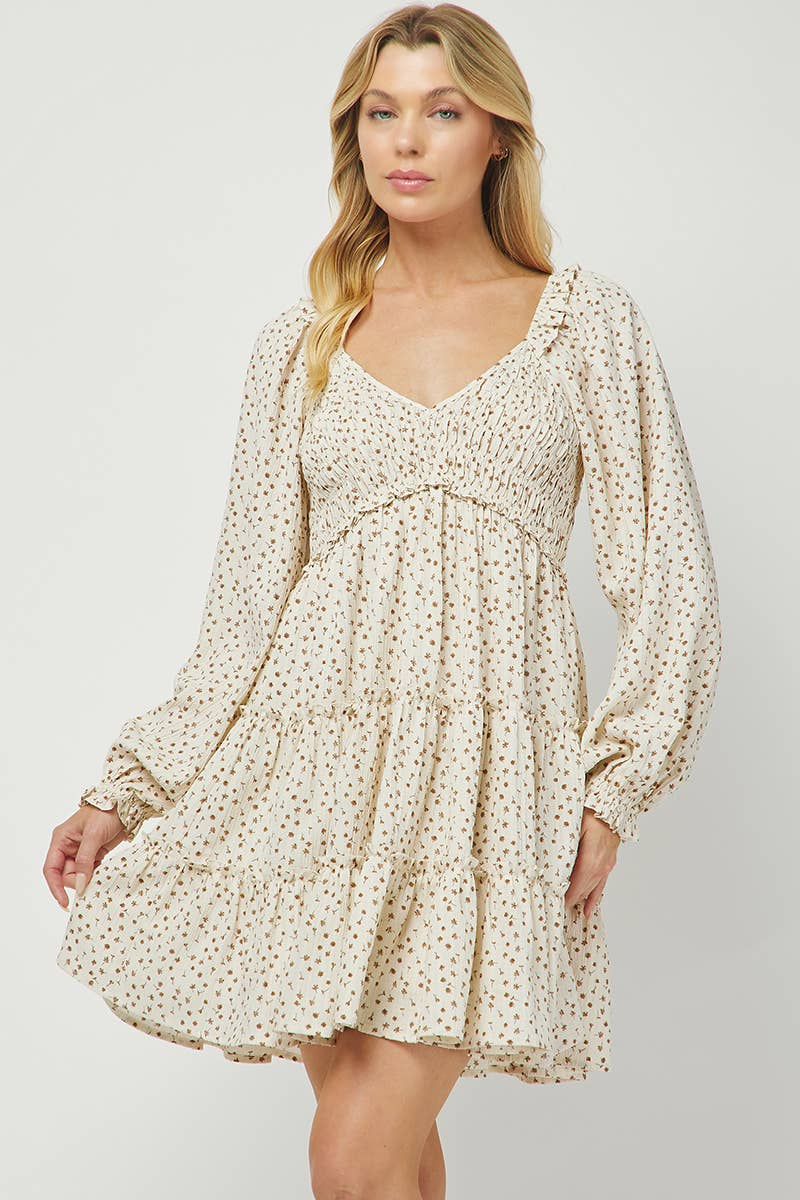 NEW: 70s Floral Smocked Tiered Mini Dress
