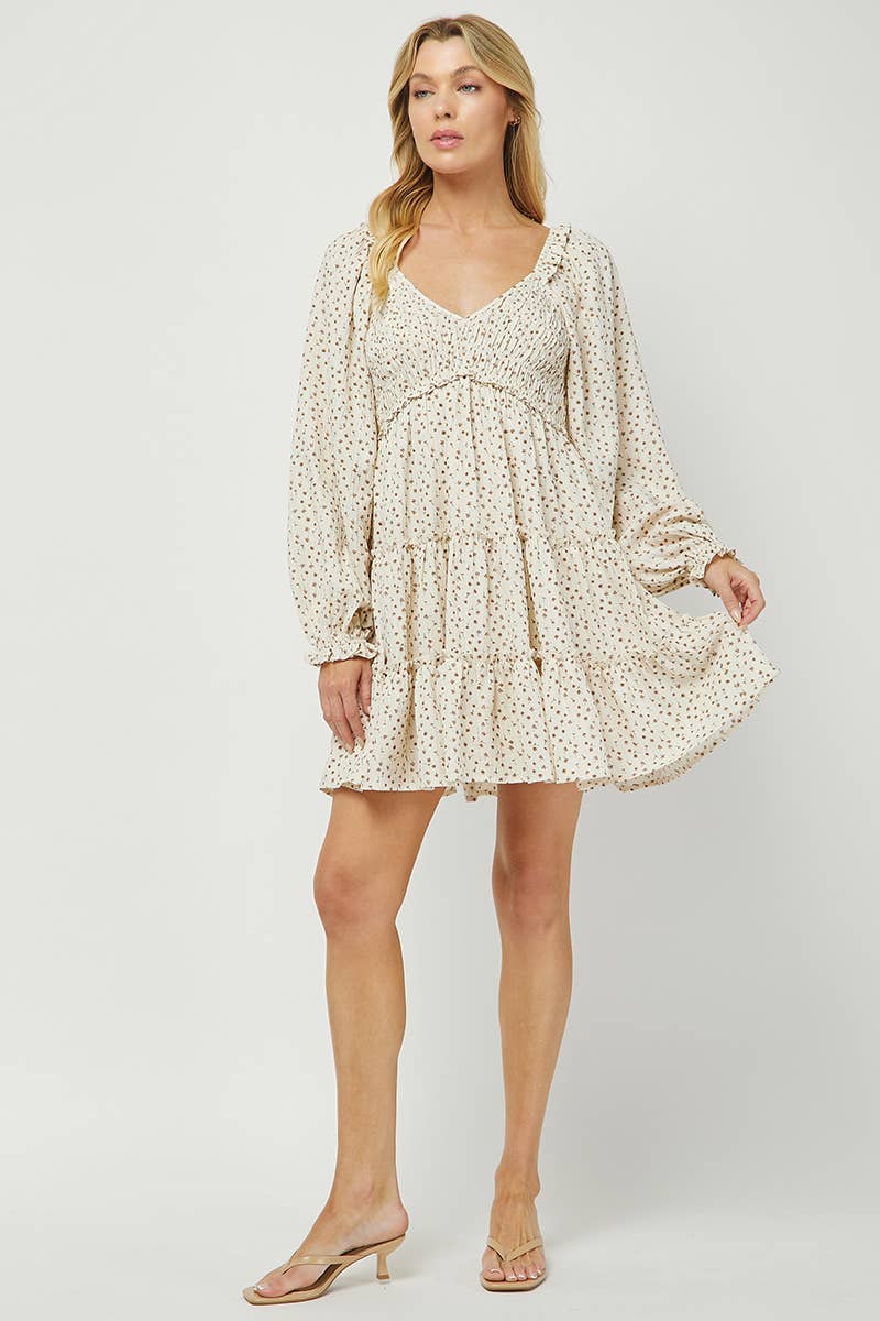 NEW: 70s Floral Smocked Tiered Mini Dress