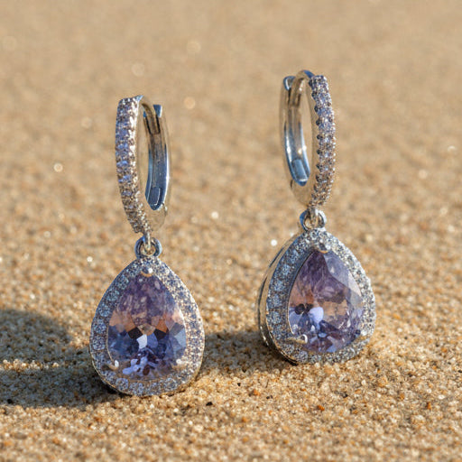 Light Purple, Silver Small Silver Teardrop Earrings