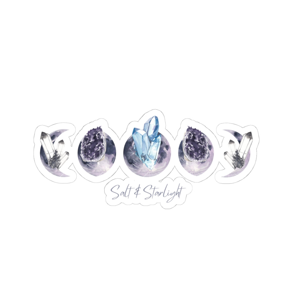 Salt & Starlight kiss-cut sticker with crystal moon phase design, front view
