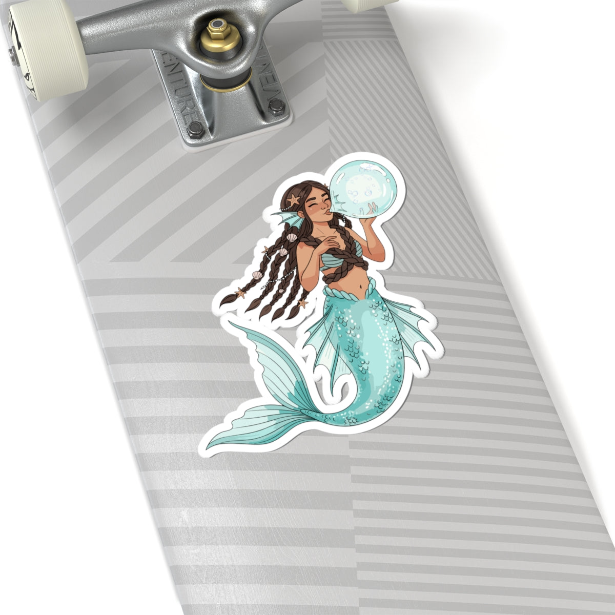 Mermaid with Bubble Kiss-Cut Sticker — Teal Fantasy Ocean Decal