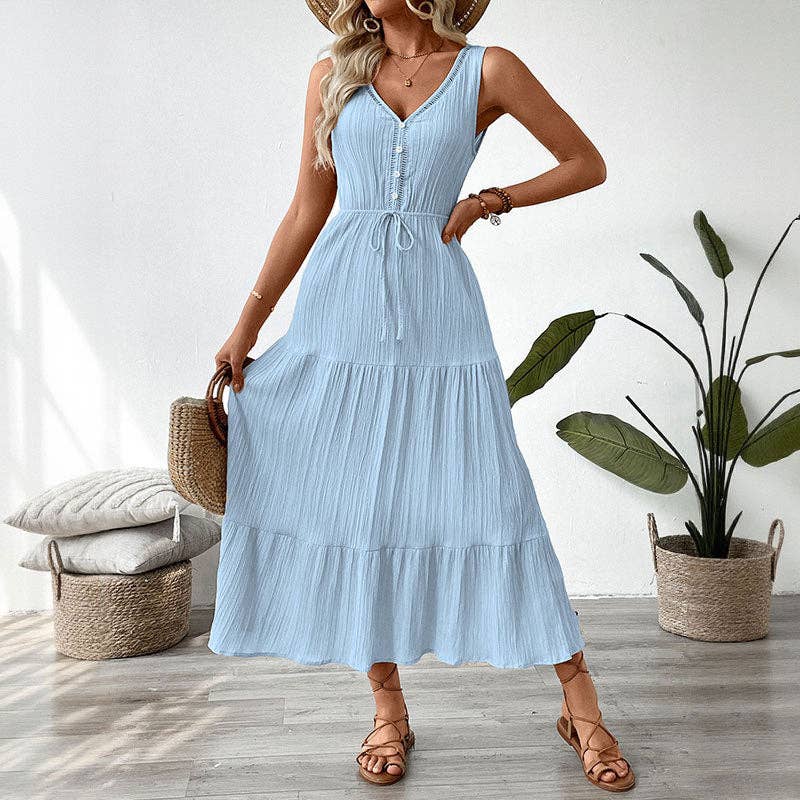 light blue vacation dress Breeze Powder Size:38 Regular Jacket+32 Waist Adjustable 28to34)(Height: 5 7 to6)(Neck  15-16.5:S-M) Women's Short Sleeve Tie-Front Mini dress elegant pants