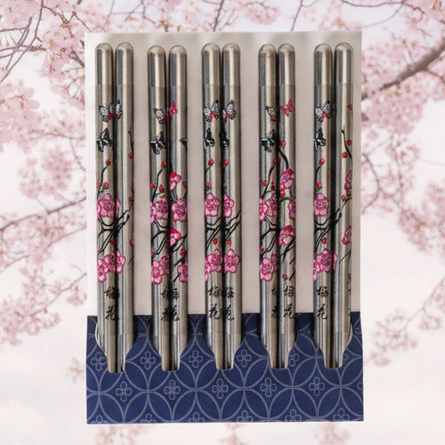 5 Set Cherry Blossom Chopsticks Stainless Steel - Lemonade Mermaid