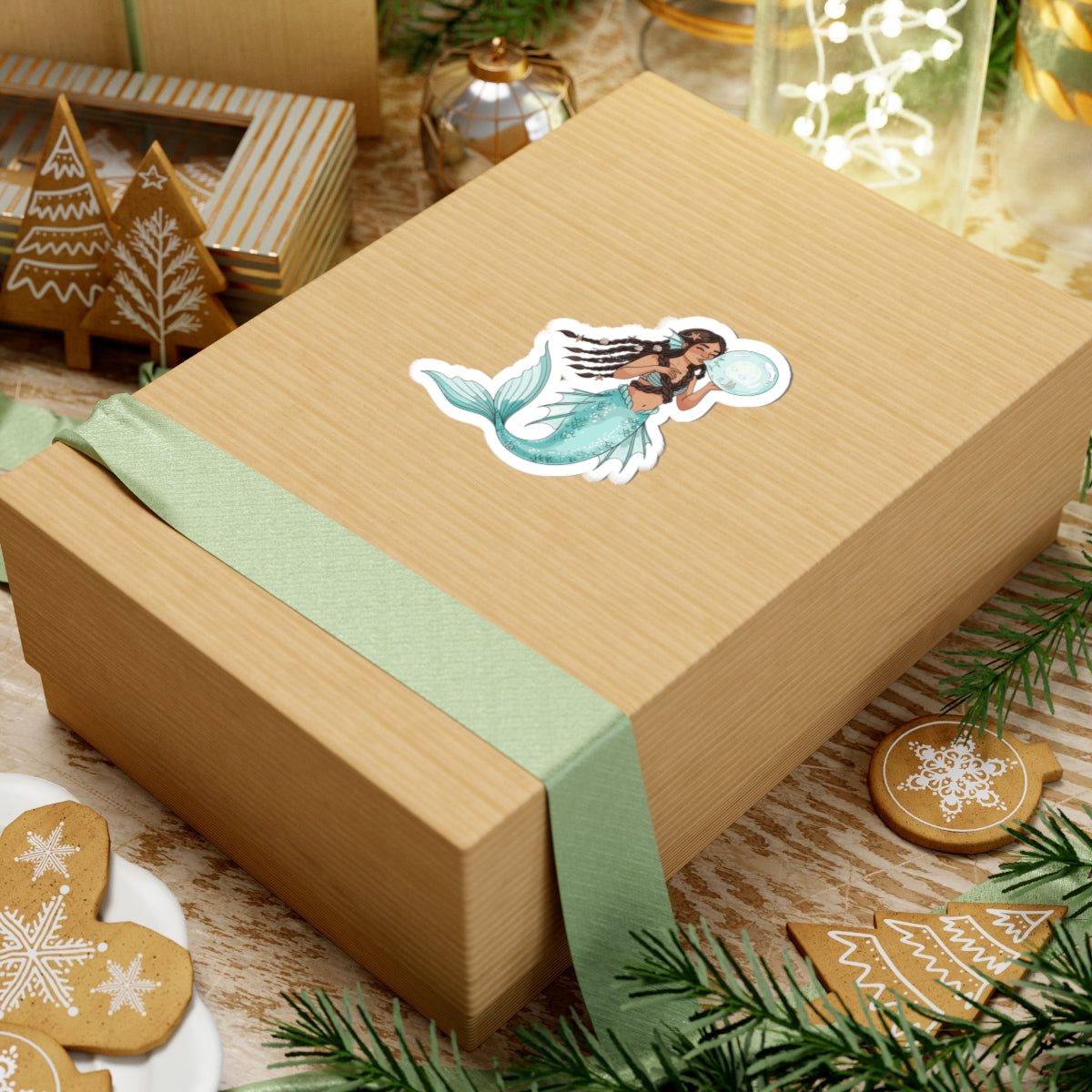 Mermaid with Bubble Kiss-Cut Sticker — Teal Fantasy Ocean Decal