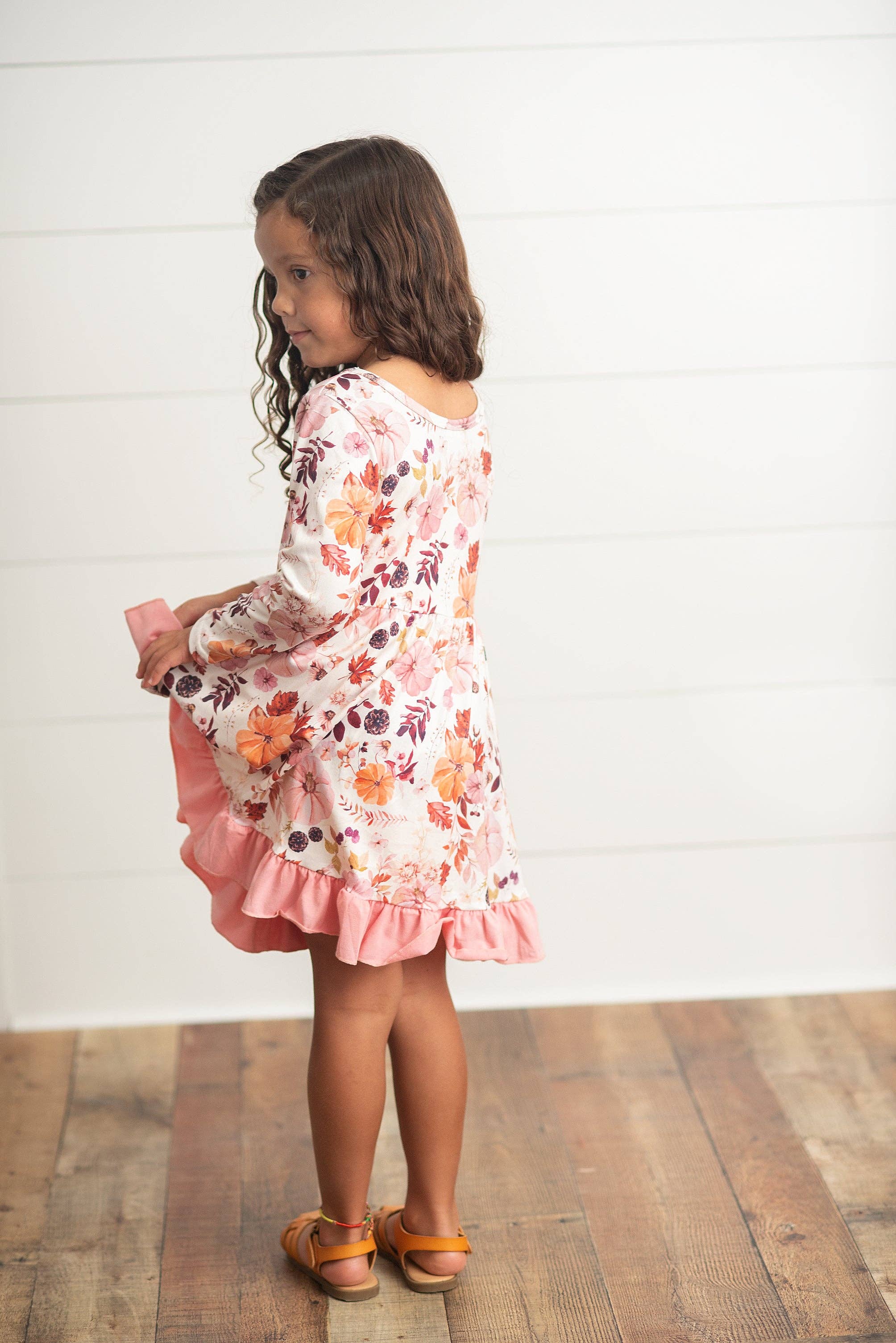 Girls' Pink, Coral Vintage Floral Ruffle Dress - Lemonade Mermaid
