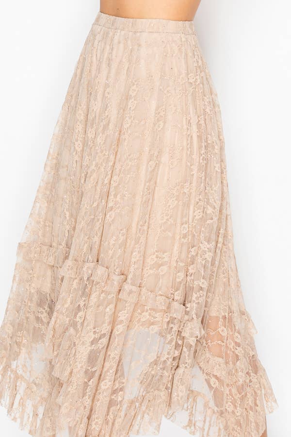 Romantic Sparkly Lace Flowy Boho Skirt