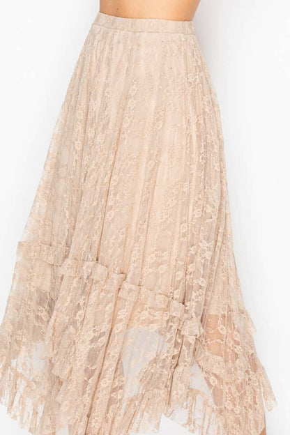 Romantic Sparkly Lace Flowy Boho Skirt