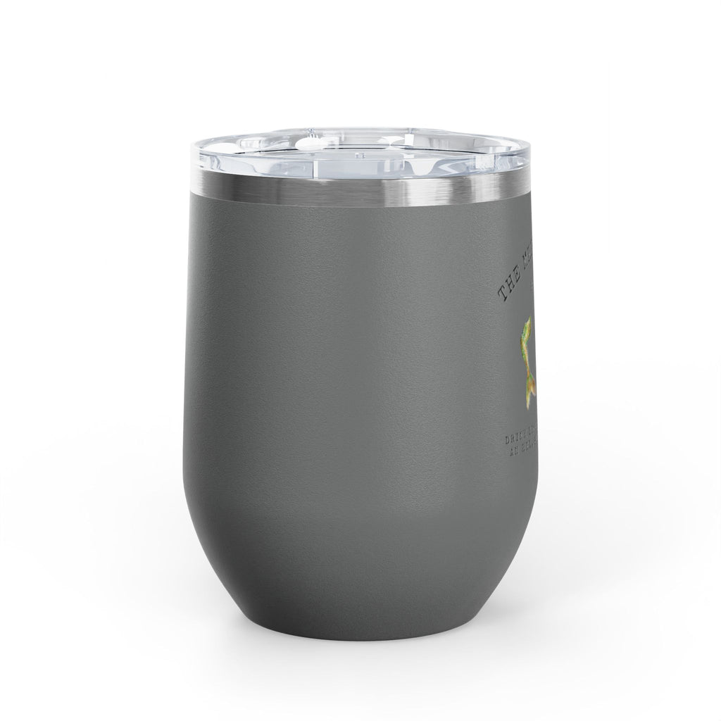 The Mermaid Squad 12oz wine tumbler in iron gray, side view, alternate angle